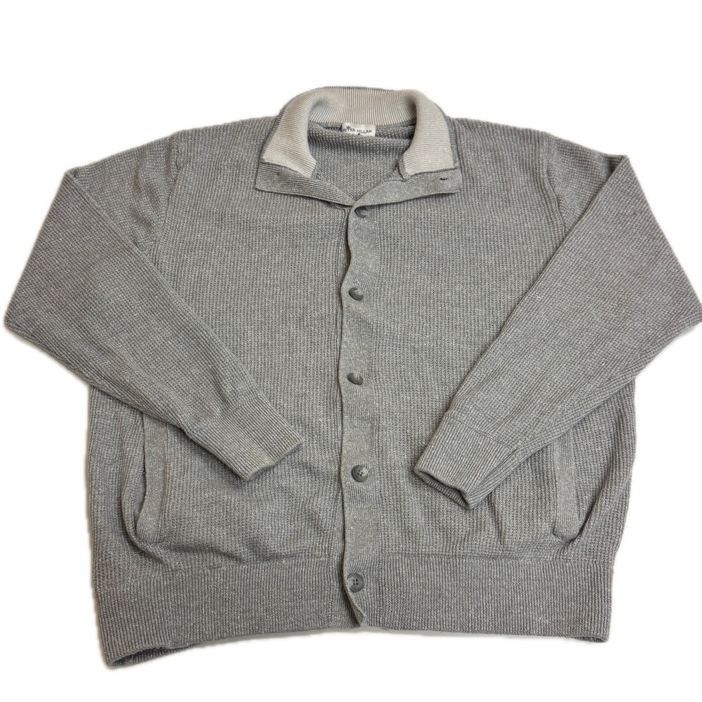 Peter Millar Cardigan Mens‎ XXL Gray Merino Wool Linen Blend Button Up Sweater